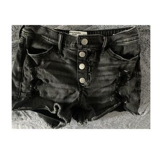 Girls Abercrombie kids black distressed denim shorts